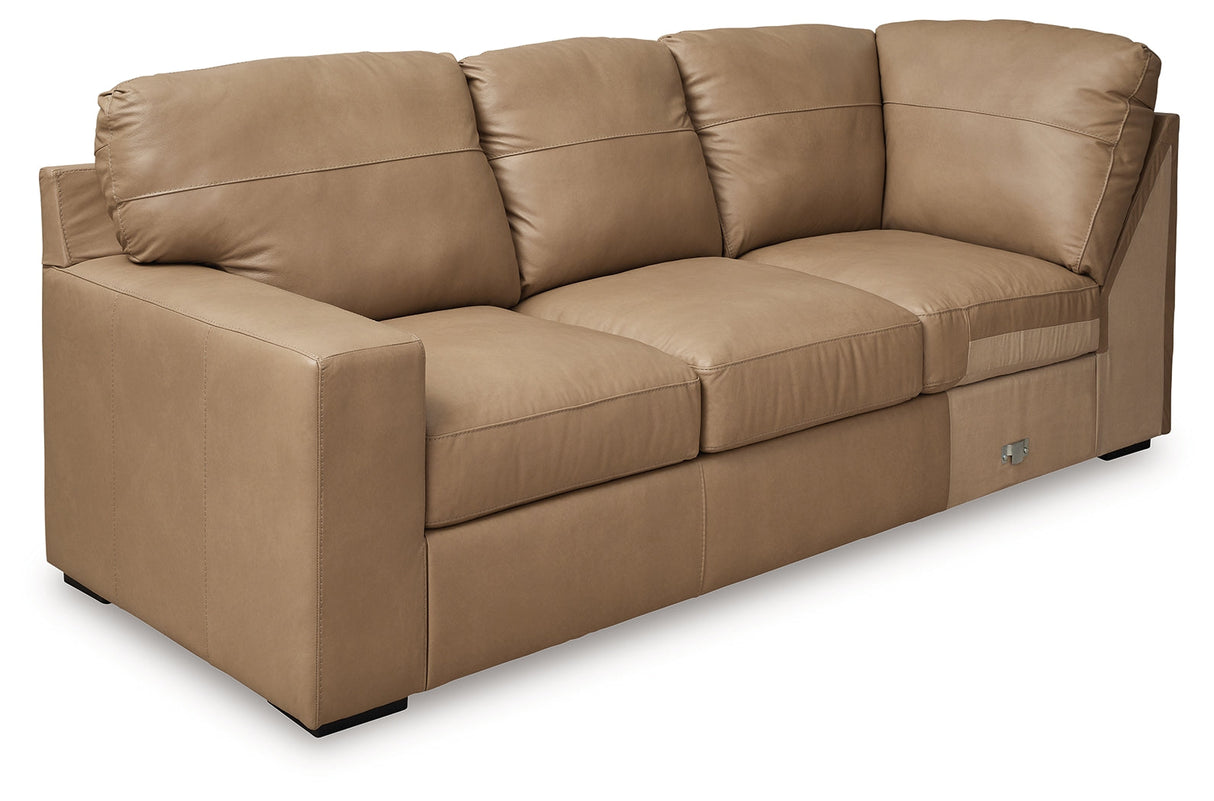 Bandon Toffee Leather 3-Piece Left Arm Facing Sectional by Ashley at Eve Furniture