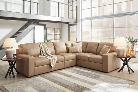 Bandon Toffee Leather 3-Piece Right Arm Facing RAF Sectional by Ashley at Eve Furniture