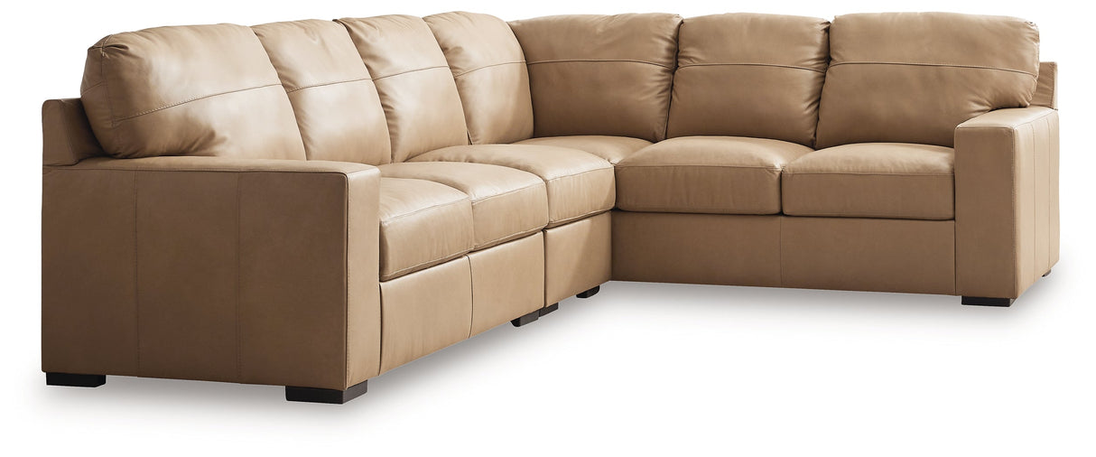 Bandon Toffee Leather 3-Piece Right Arm Facing RAF Sectional by Ashley at Eve Furniture