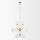 Barbara Brushed Gold Metal w/ Frosted Glass Globes 11-Light Chandelier by Mercana at Eve Furniture