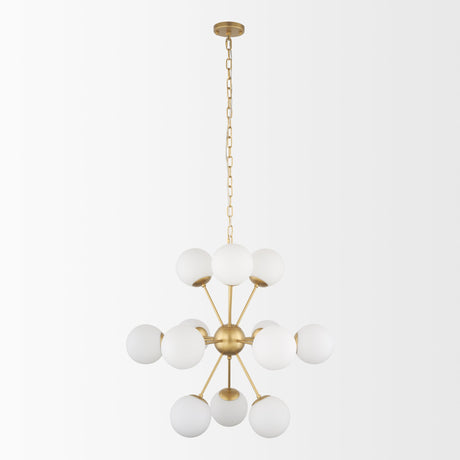 Barbara Brushed Gold Metal w/ Frosted Glass Globes 11-Light Chandelier by Mercana at Eve Furniture