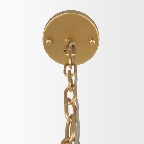 Barbara Brushed Gold Metal w/ Frosted Glass Globes 11-Light Chandelier by Mercana at Eve Furniture