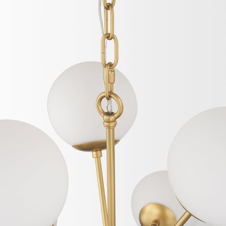 Barbara Brushed Gold Metal w/ Frosted Glass Globes 11-Light Chandelier by Mercana at Eve Furniture