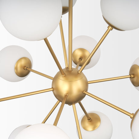 Barbara Brushed Gold Metal w/ Frosted Glass Globes 11-Light Chandelier by Mercana at Eve Furniture