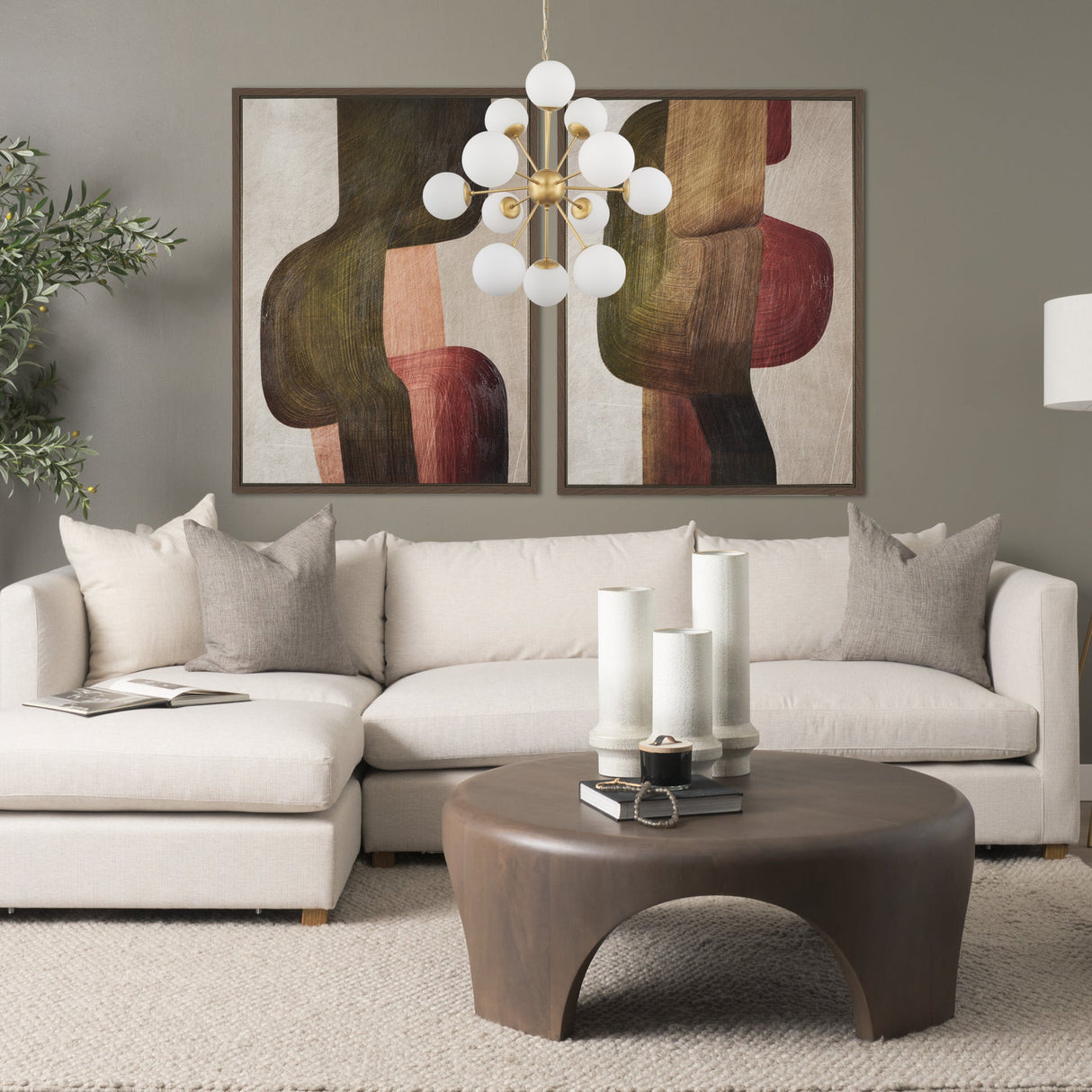Barbara Brushed Gold Metal w/ Frosted Glass Globes 11-Light Chandelier by Mercana at Eve Furniture