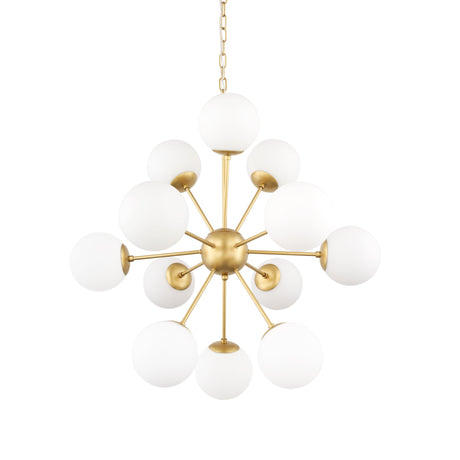 Barbara Brushed Gold Metal w/ Frosted Glass Globes 11-Light Chandelier by Mercana at Eve Furniture