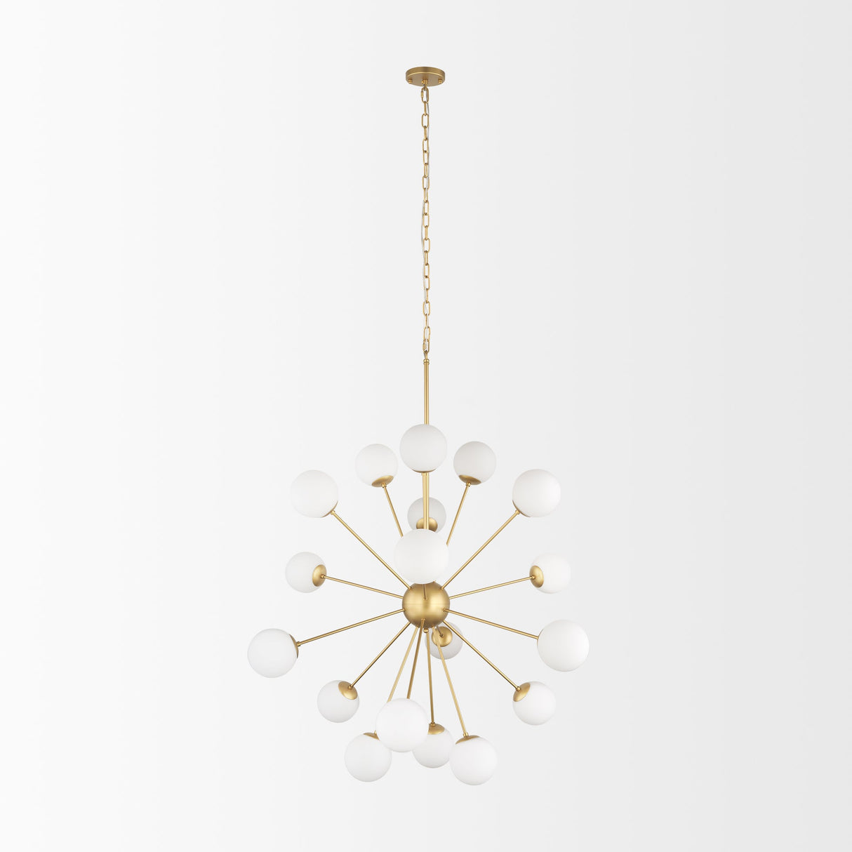 Barbara Brushed Gold Metal w/ Frosted Glass Globes 18-Light Chandelier by Mercana at Eve Furniture
