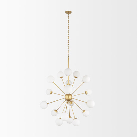 Barbara Brushed Gold Metal w/ Frosted Glass Globes 18-Light Chandelier by Mercana at Eve Furniture