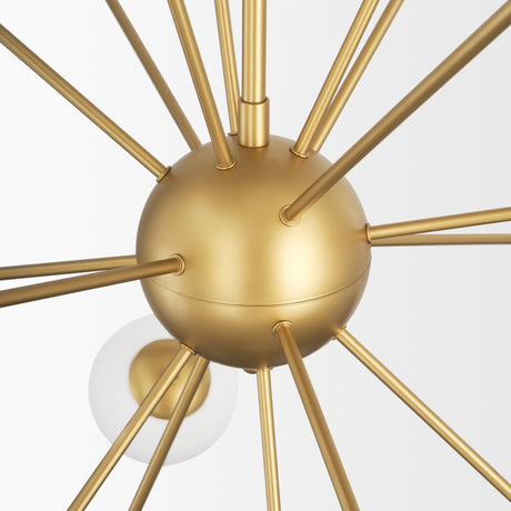 Barbara Brushed Gold Metal w/ Frosted Glass Globes 18-Light Chandelier by Mercana at Eve Furniture