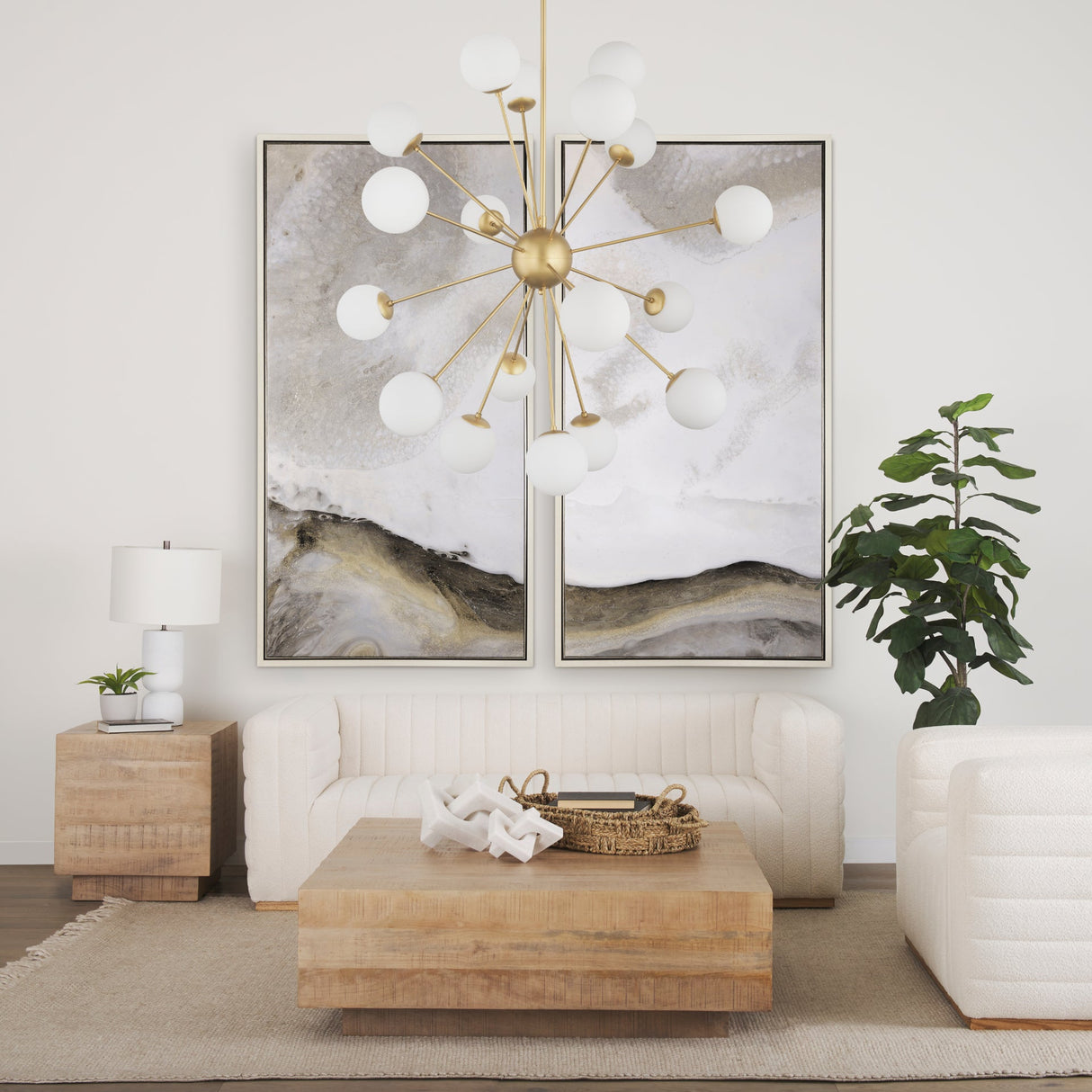 Barbara Brushed Gold Metal w/ Frosted Glass Globes 18-Light Chandelier by Mercana at Eve Furniture
