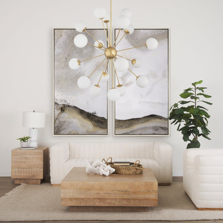 Barbara Brushed Gold Metal w/ Frosted Glass Globes 18-Light Chandelier by Mercana at Eve Furniture