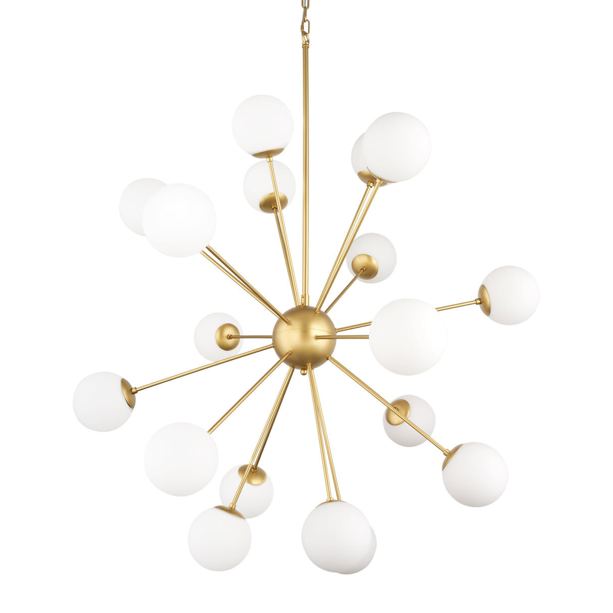 Barbara Brushed Gold Metal w/ Frosted Glass Globes 18-Light Chandelier by Mercana at Eve Furniture