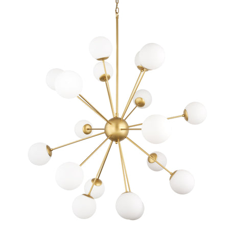 Barbara Brushed Gold Metal w/ Frosted Glass Globes 18-Light Chandelier by Mercana at Eve Furniture