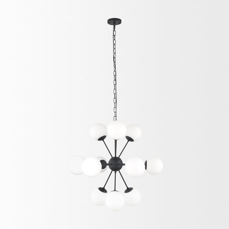 Barbara Matte Black Metal w/ Frosted Glass Globes 11-Light Chandelier by Mercana at Eve Furniture