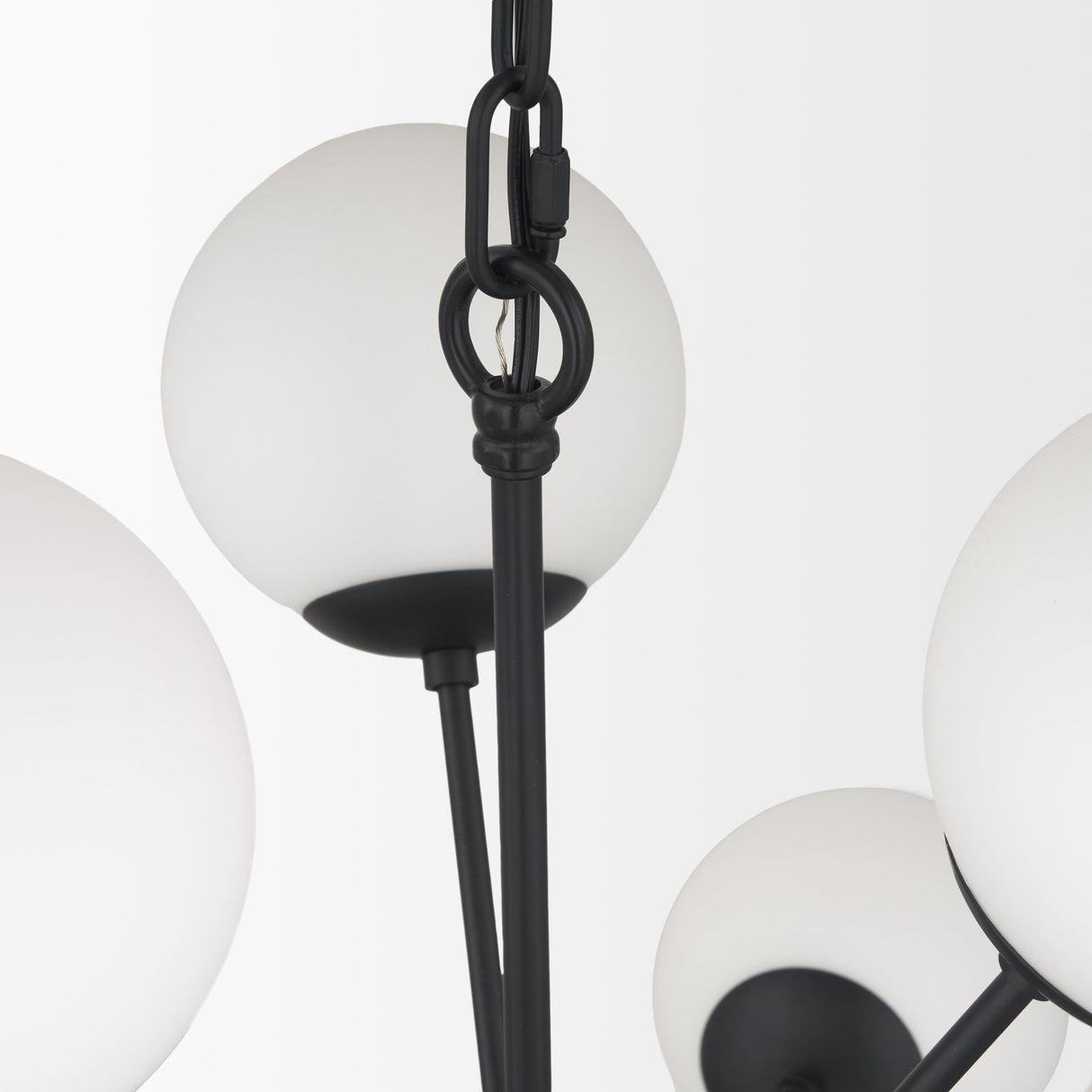 Barbara Matte Black Metal w/ Frosted Glass Globes 11-Light Chandelier by Mercana at Eve Furniture