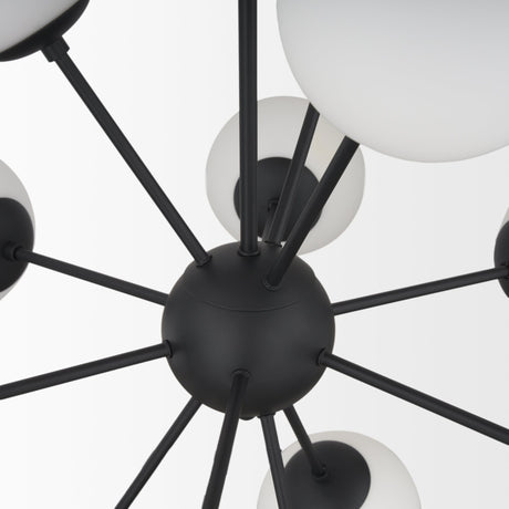 Barbara Matte Black Metal w/ Frosted Glass Globes 11-Light Chandelier by Mercana at Eve Furniture