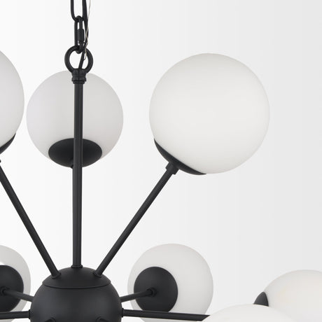 Barbara Matte Black Metal w/ Frosted Glass Globes 11-Light Chandelier by Mercana at Eve Furniture