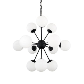 Barbara Matte Black Metal w/ Frosted Glass Globes 11-Light Chandelier by Mercana at Eve Furniture