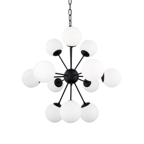 Barbara Matte Black Metal w/ Frosted Glass Globes 11-Light Chandelier by Mercana at Eve Furniture
