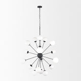 Barbara Matte Black Metal w/ Frosted Glass Globes 18-Light Chandelier by Mercana at Eve Furniture