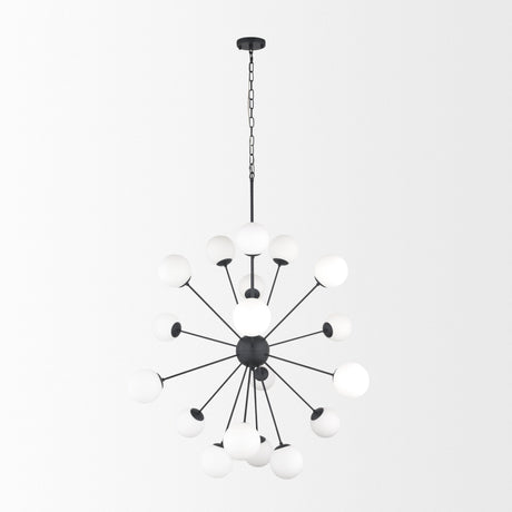 Barbara Matte Black Metal w/ Frosted Glass Globes 18-Light Chandelier by Mercana at Eve Furniture