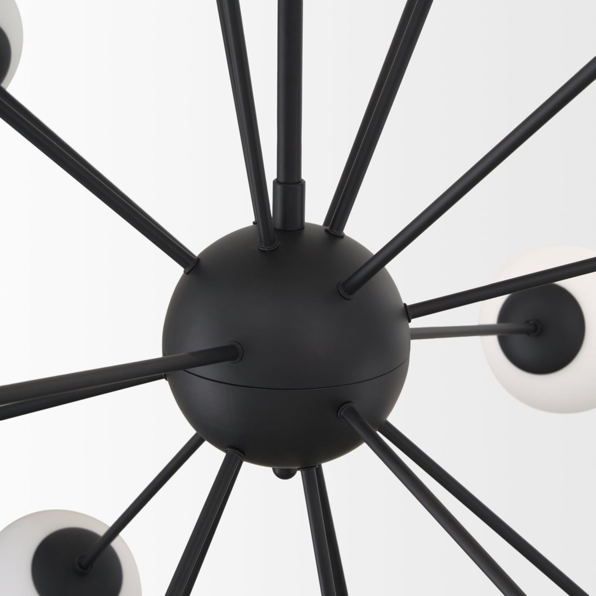 Barbara Matte Black Metal w/ Frosted Glass Globes 18-Light Chandelier by Mercana at Eve Furniture
