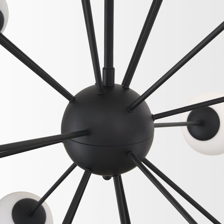 Barbara Matte Black Metal w/ Frosted Glass Globes 18-Light Chandelier by Mercana at Eve Furniture