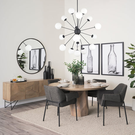 Barbara Matte Black Metal w/ Frosted Glass Globes 18-Light Chandelier by Mercana at Eve Furniture
