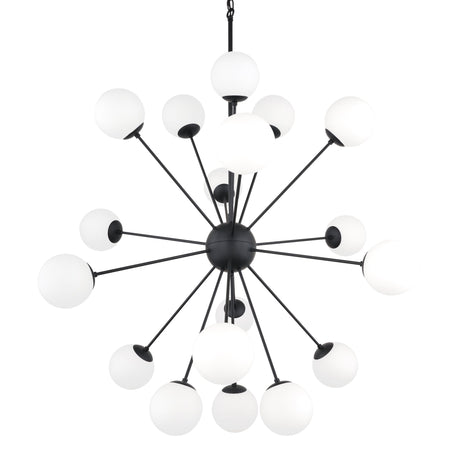 Barbara Matte Black Metal w/ Frosted Glass Globes 18-Light Chandelier by Mercana at Eve Furniture