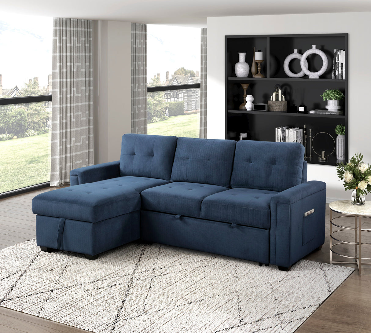 Barbara Navy Reversible Sectional with Hidden Storage and Pull-out Bed by Homelegance at Eve Furniture