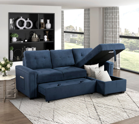 Barbara Navy Reversible Sectional with Hidden Storage and Pull-out Bed by Homelegance at Eve Furniture