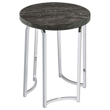 Barcelo Grey Round Faux Marble Top Metal Side Table by Coaster at Eve Furniture