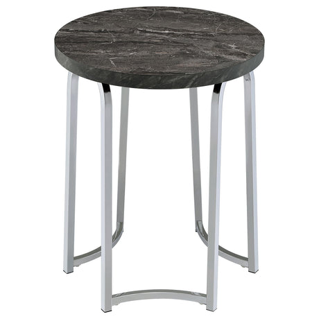 Barcelo Grey Round Faux Marble Top Metal Side Table by Coaster at Eve Furniture