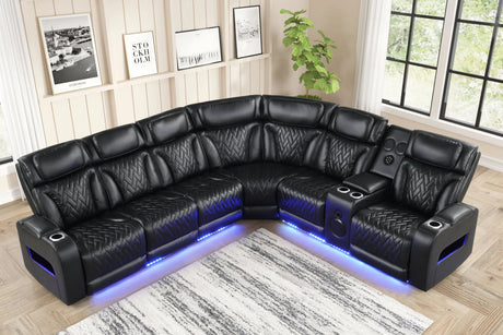 Barcelona Black Power Reclining Sectional (Power Headrests) by Happy Homes at Eve Furniture