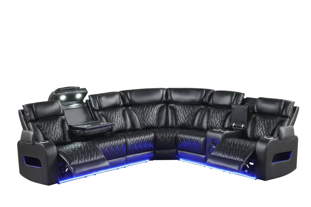 Barcelona Black Power Reclining Sectional (Power Headrests) by Happy Homes at Eve Furniture