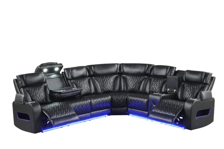 Barcelona Black Power Reclining Sectional (Power Headrests) by Happy Homes at Eve Furniture
