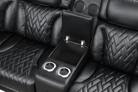 Barcelona Black Power Reclining Sectional (Power Headrests) by Happy Homes at Eve Furniture
