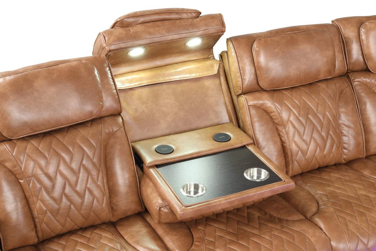 Barcelona Brown Power Reclining Sectional (Power Headrests) by Happy Homes at Eve Furniture