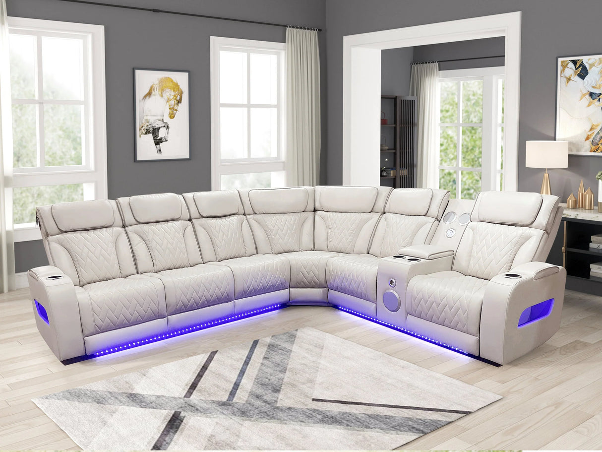 Barcelona Sand Power Reclining Sectional (Power Headrests) by Happy Homes at Eve Furniture
