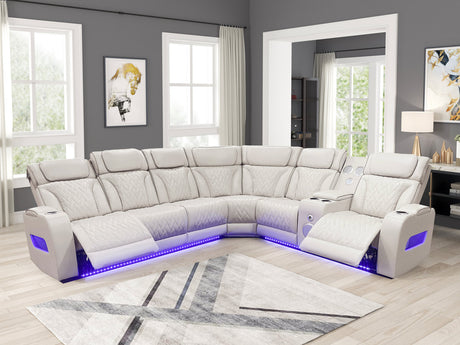 Barcelona Sand Power Reclining Sectional (Power Headrests) by Happy Homes at Eve Furniture