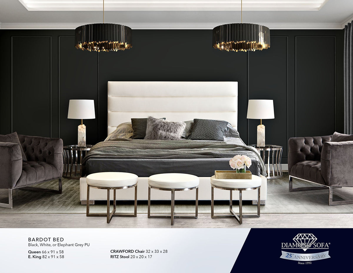 Bardot White Leatherette Queen Bed by Diamond Sofa at Eve Furniture