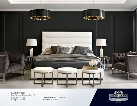 Bardot White Leatherette Queen Bed by Diamond Sofa at Eve Furniture