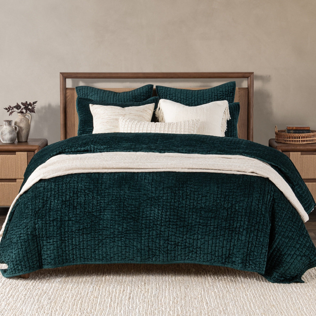 Bari Emerald Velvet Quilt Collection by Classic Home at Eve Furniture