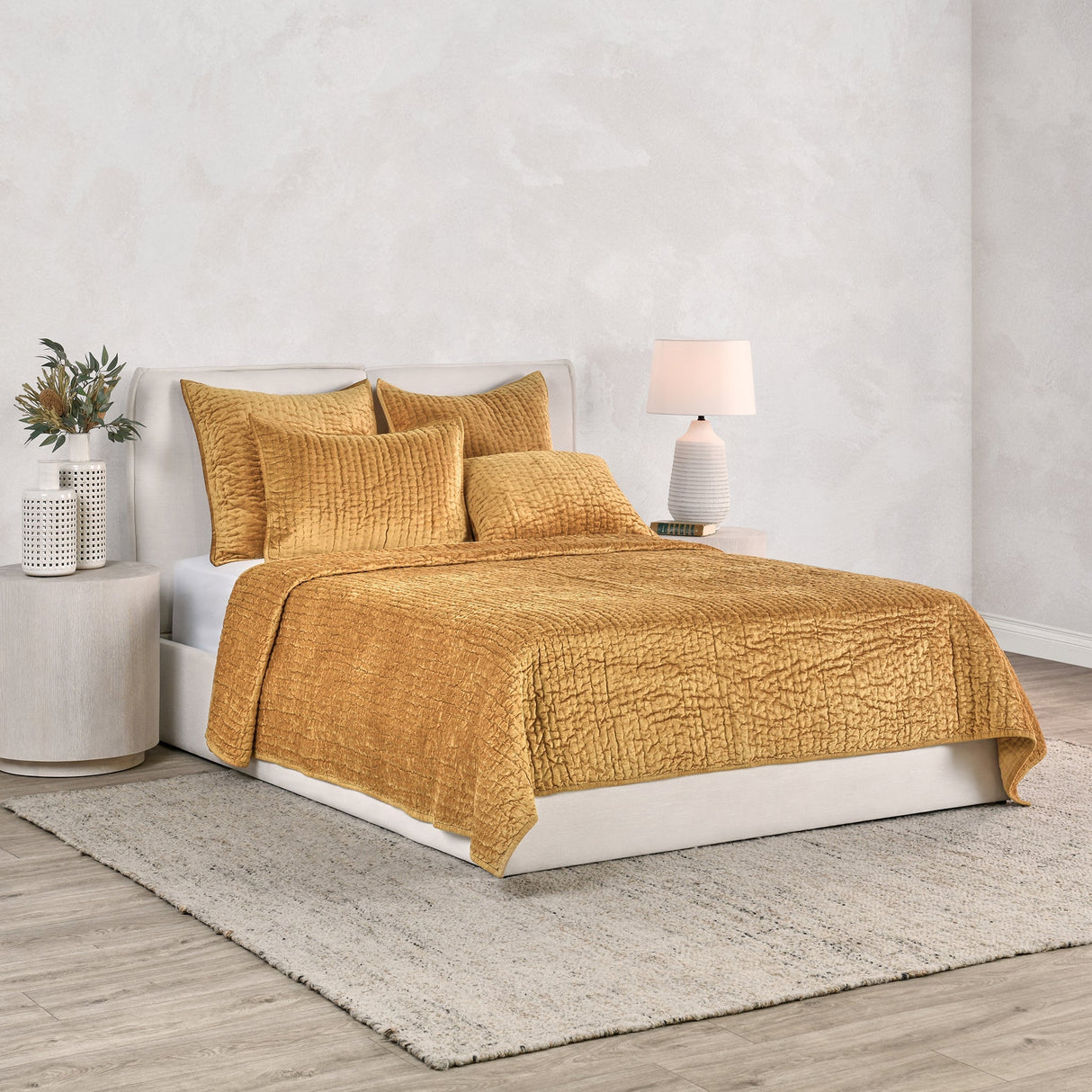Bari Honey Gold Velvet Quilt Collection by Classic Home at Eve Furniture