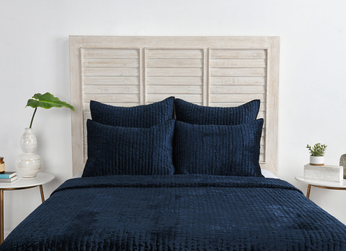 Bari Ocean Blue Velvet Quilt Collection by Classic Home at Eve Furniture