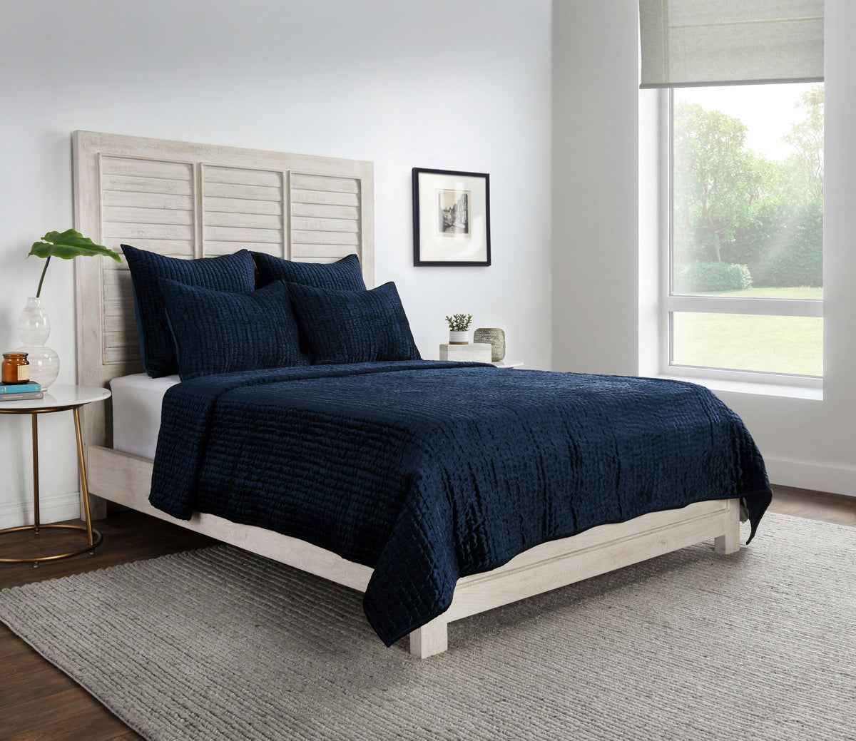 Bari Ocean Blue Velvet Quilt Collection by Classic Home at Eve Furniture