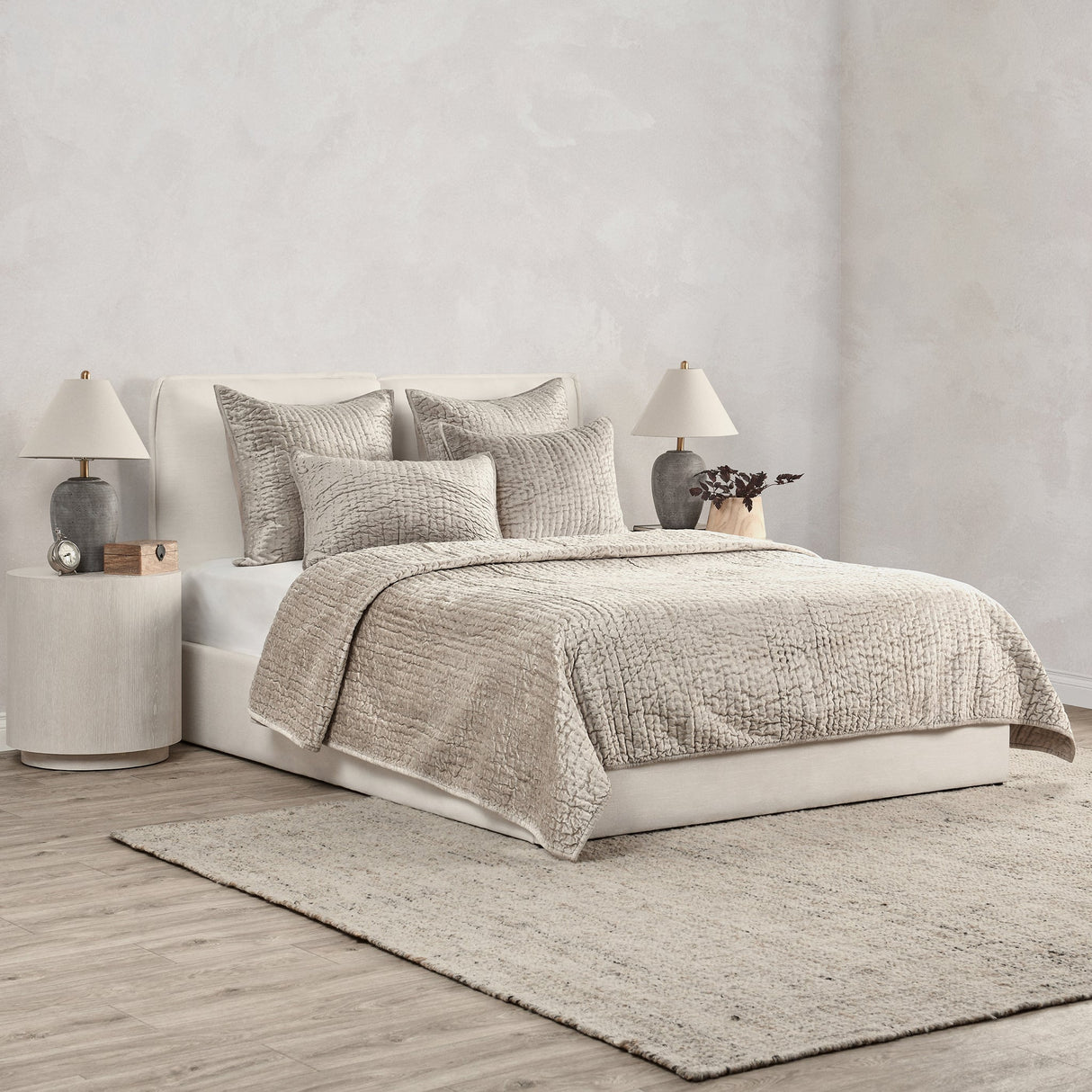 Bari Pebble Velvet Quilt Collection by Classic Home at Eve Furniture