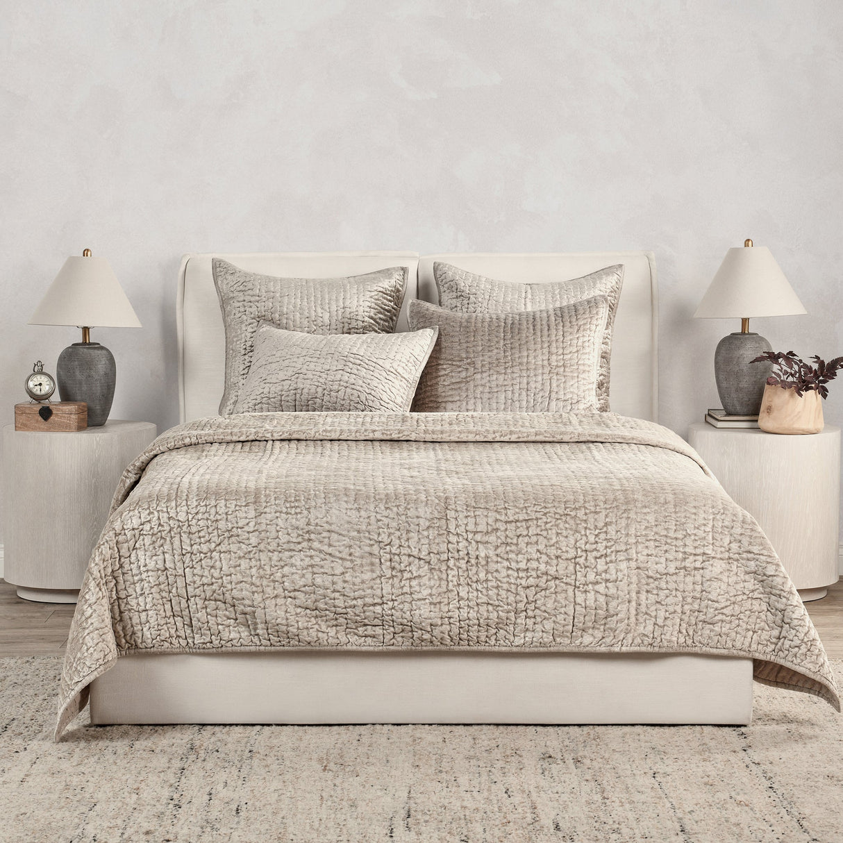 Bari Pebble Velvet Quilt Collection by Classic Home at Eve Furniture