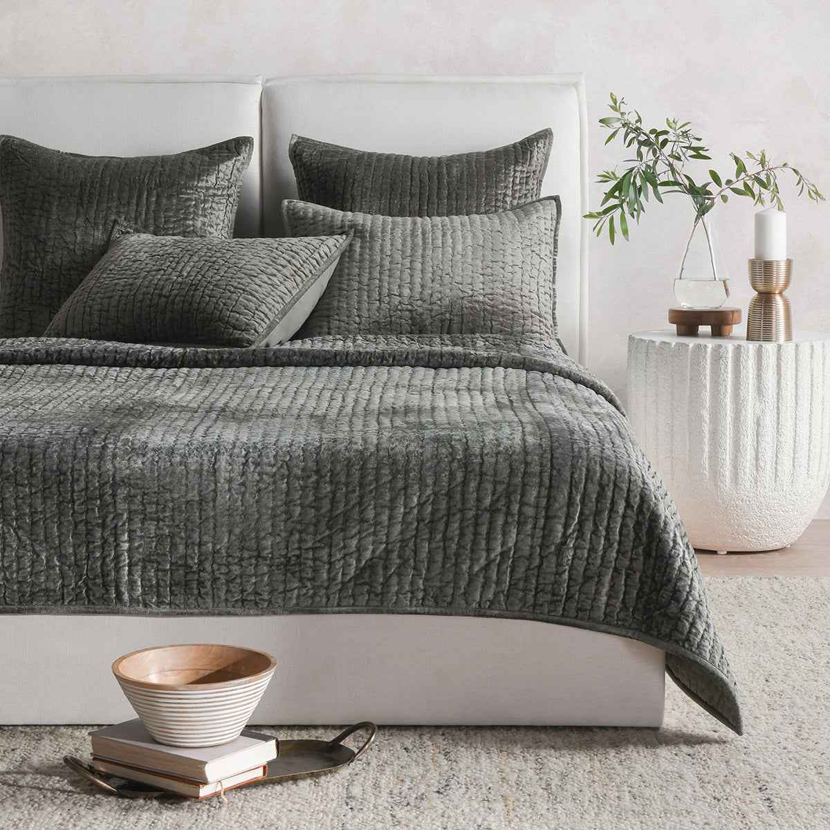 Bari Sage Velvet Quilt Collection by Classic Home at Eve Furniture