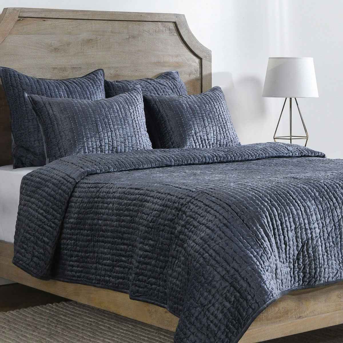 Bari Sea Fog Velvet Quilt Collection by Classic Home at Eve Furniture